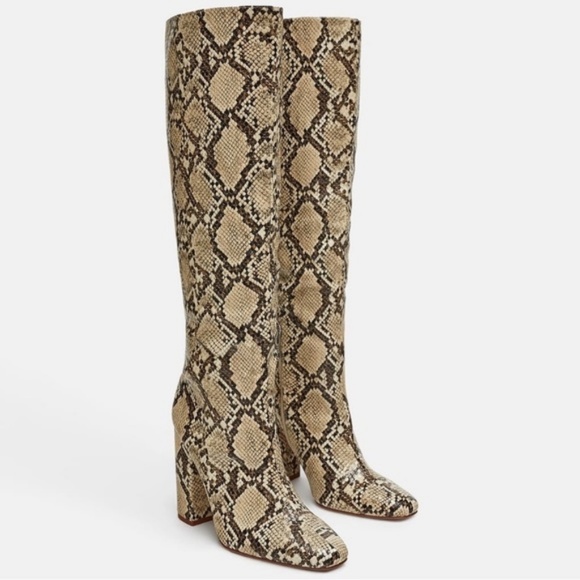 NWT Zara Size 6.5 Snakeskin Print Boots - Picture 4 of 7